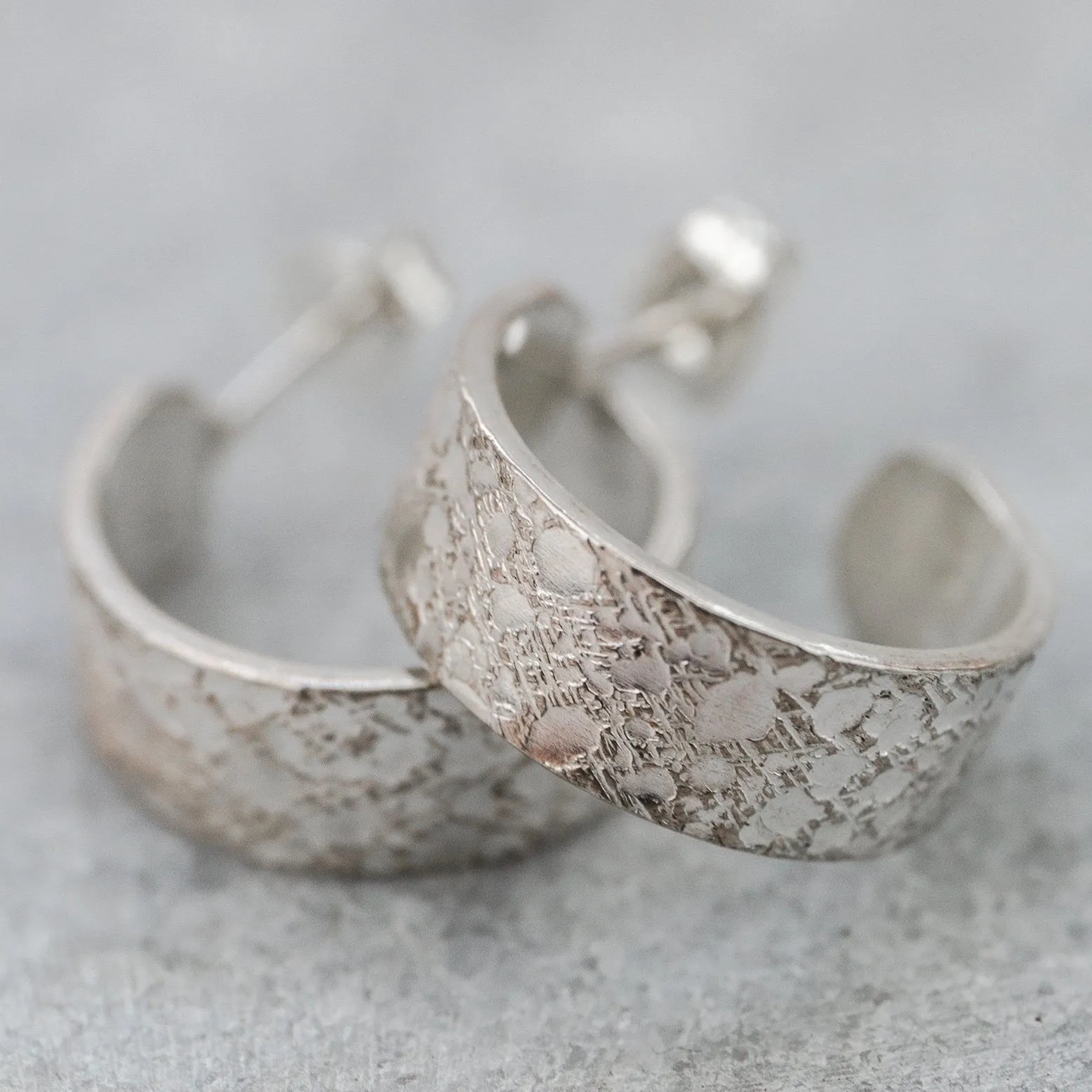 Sterling Silver Textured Hoops - Marble