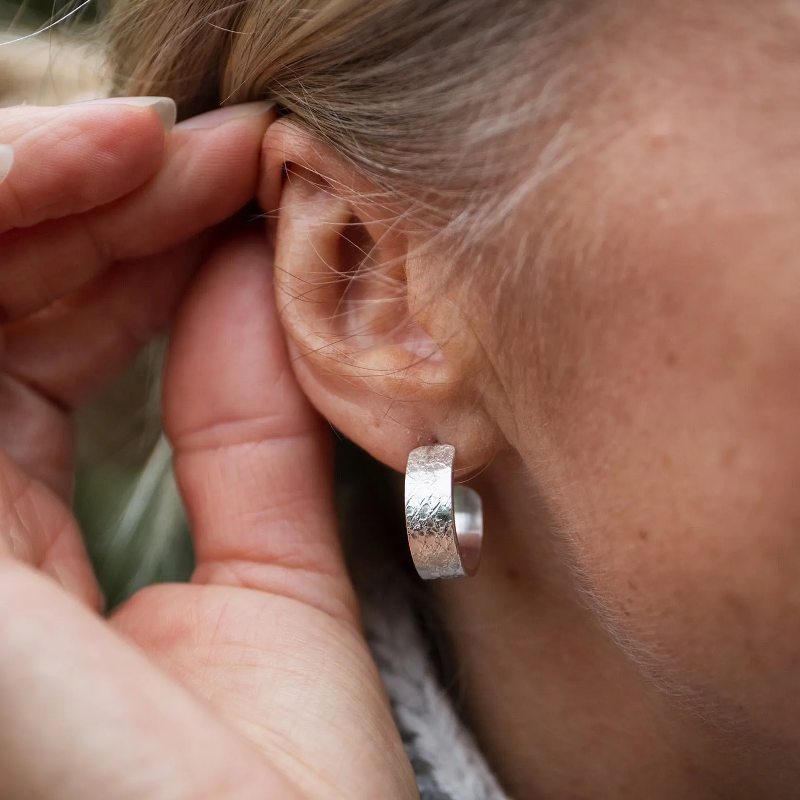 Sterling Silver Textured Hoops - Marble