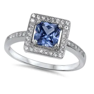 Tanzanite CZ Solitaire Halo Unique Ring New .925 Sterling Silver Band Sizes 5-10