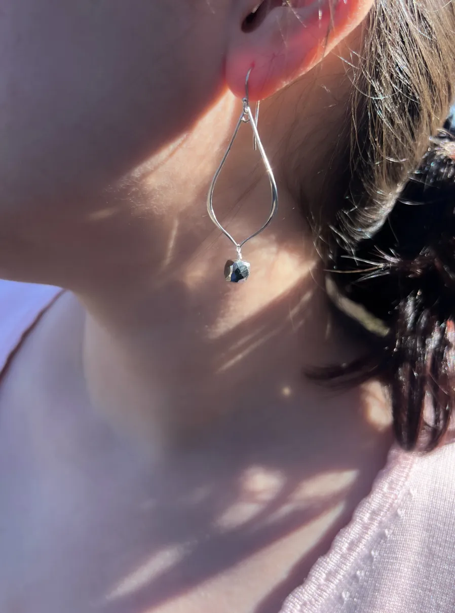 Teardrop Earrings with Pyrite Cube Drop