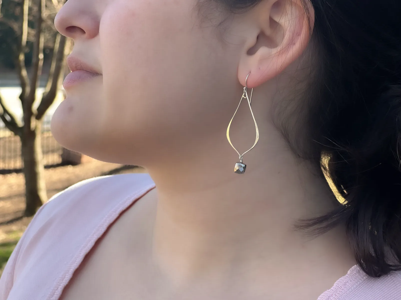 Teardrop Earrings with Pyrite Cube Drop