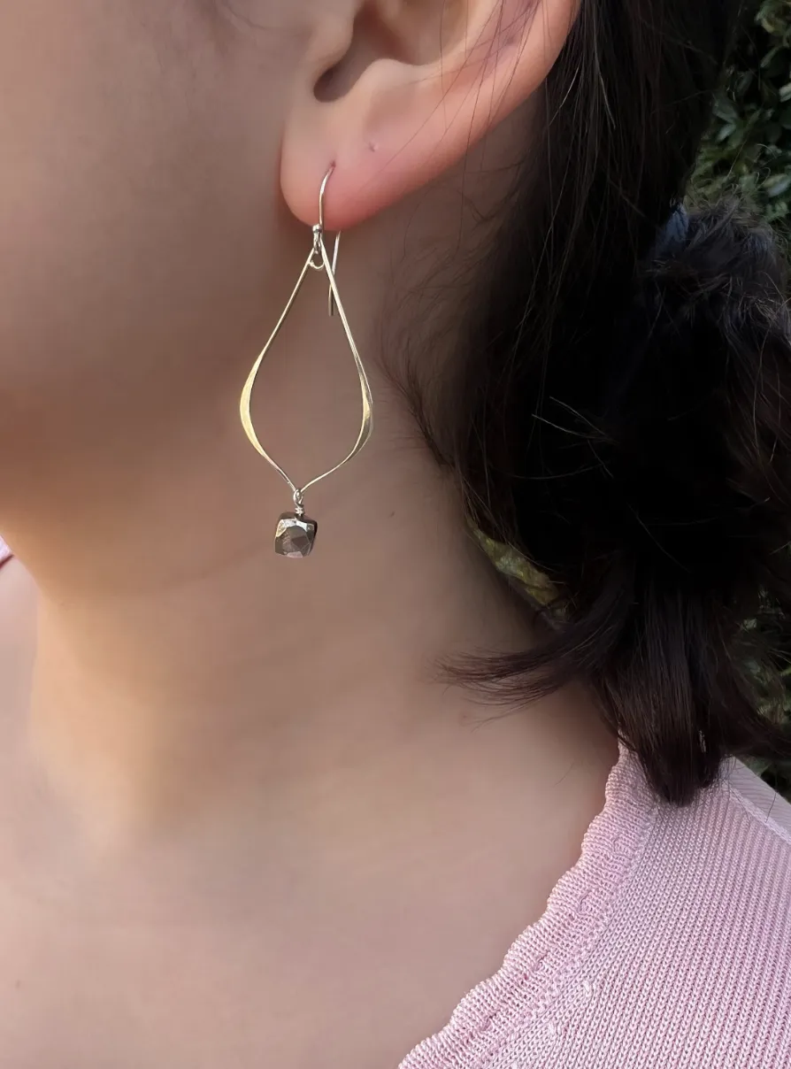 Teardrop Earrings with Pyrite Cube Drop