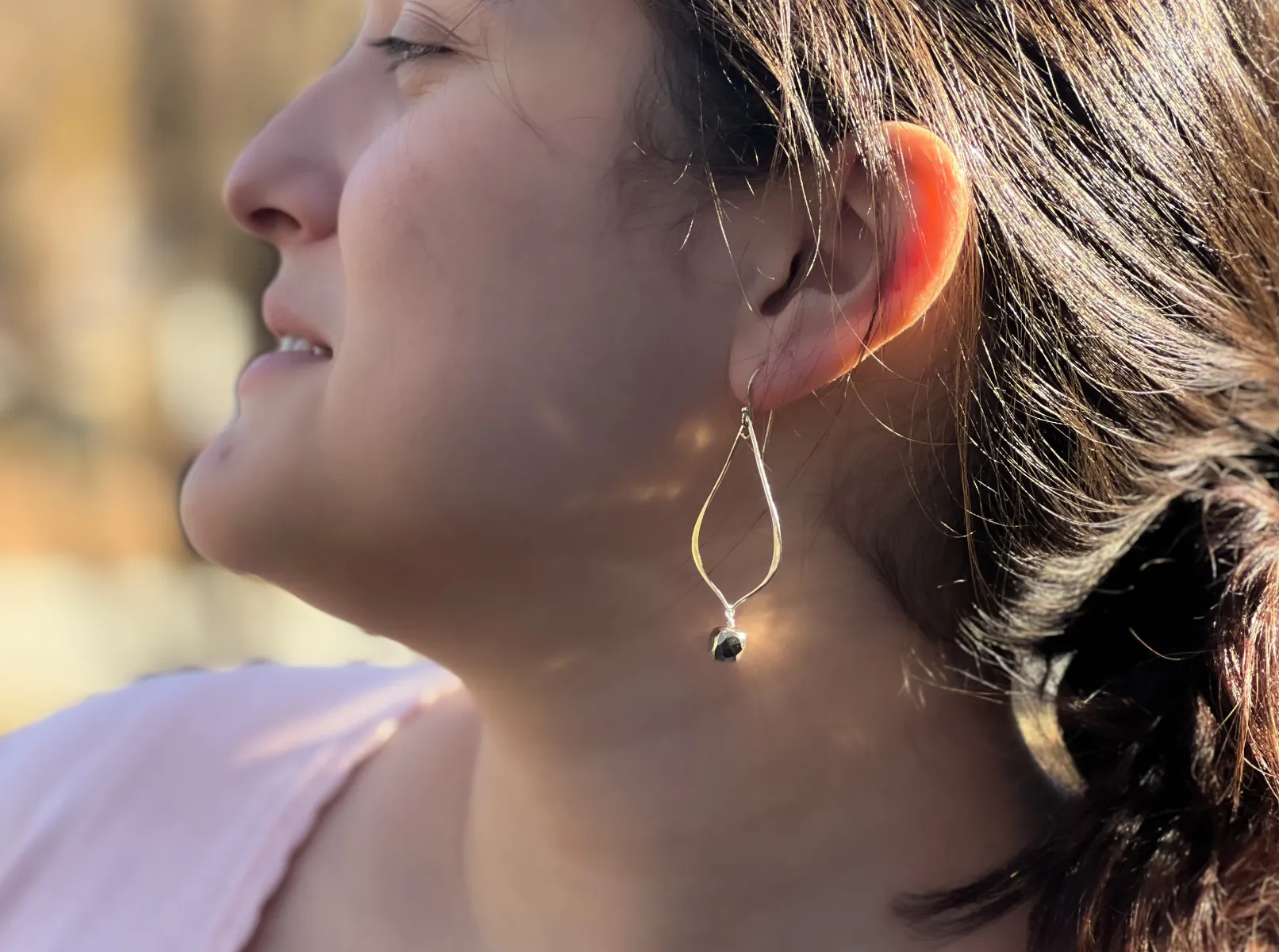 Teardrop Earrings with Pyrite Cube Drop
