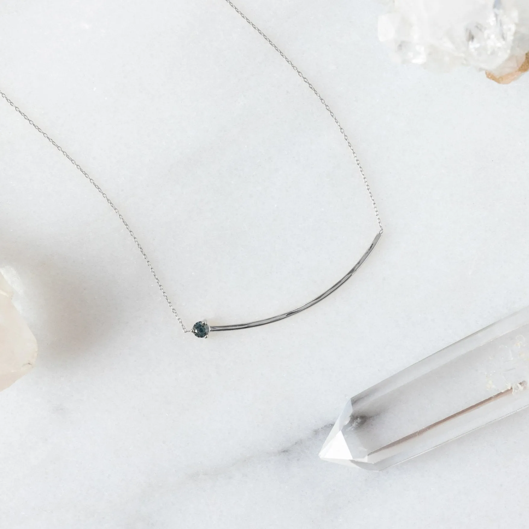 The Blue Montana Sapphire Gemstone Arc Necklace | 14K White Gold