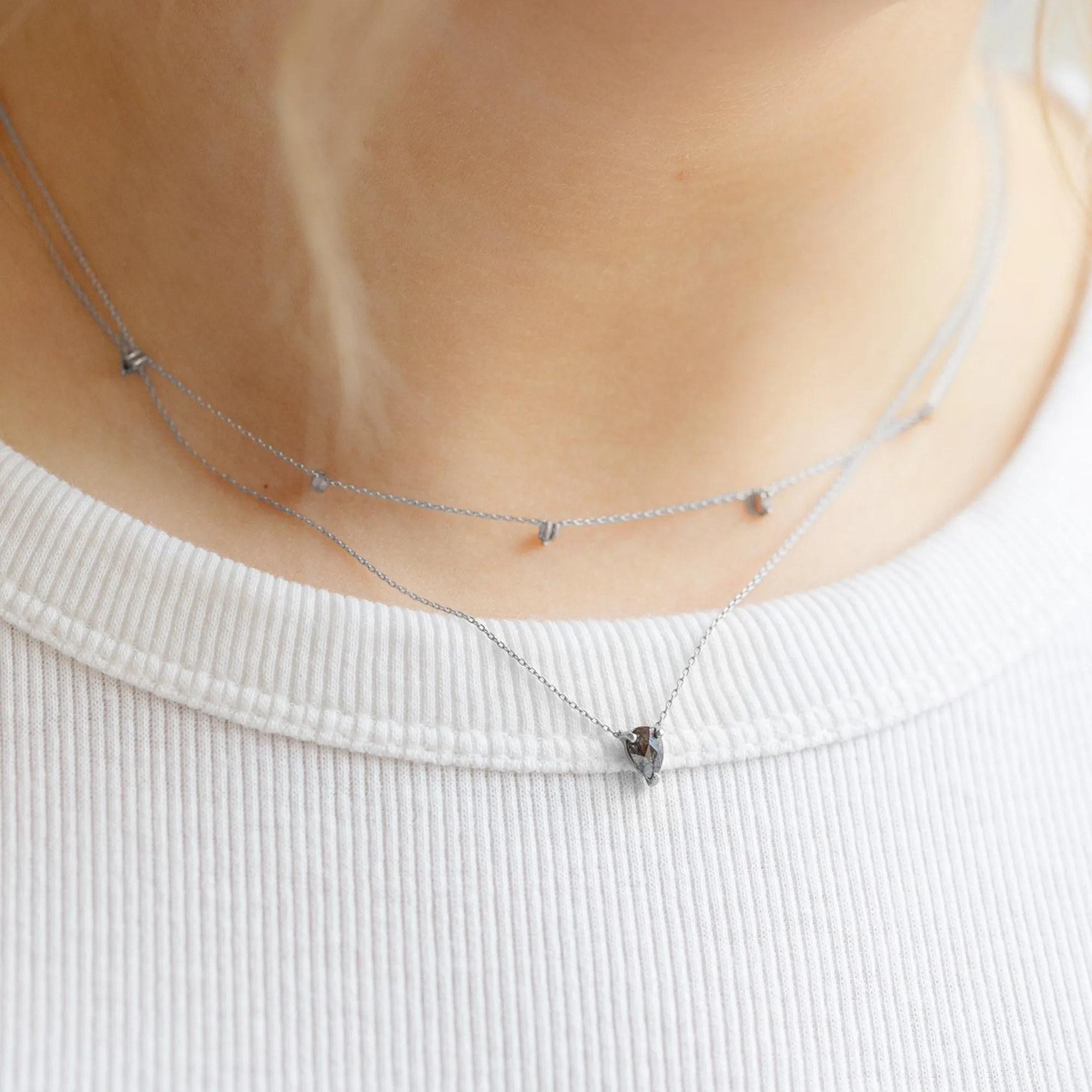 The Galaxy Salt and Pepper Diamond Drop Necklace | 10K White Gold