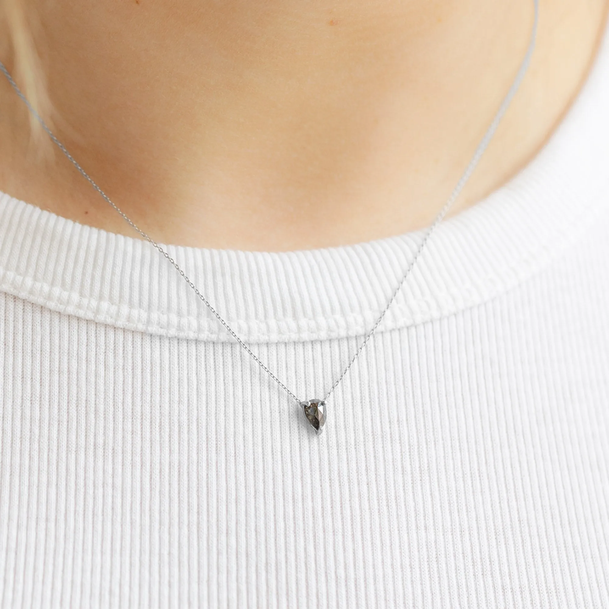 The Galaxy Salt and Pepper Diamond Drop Necklace | 10K White Gold