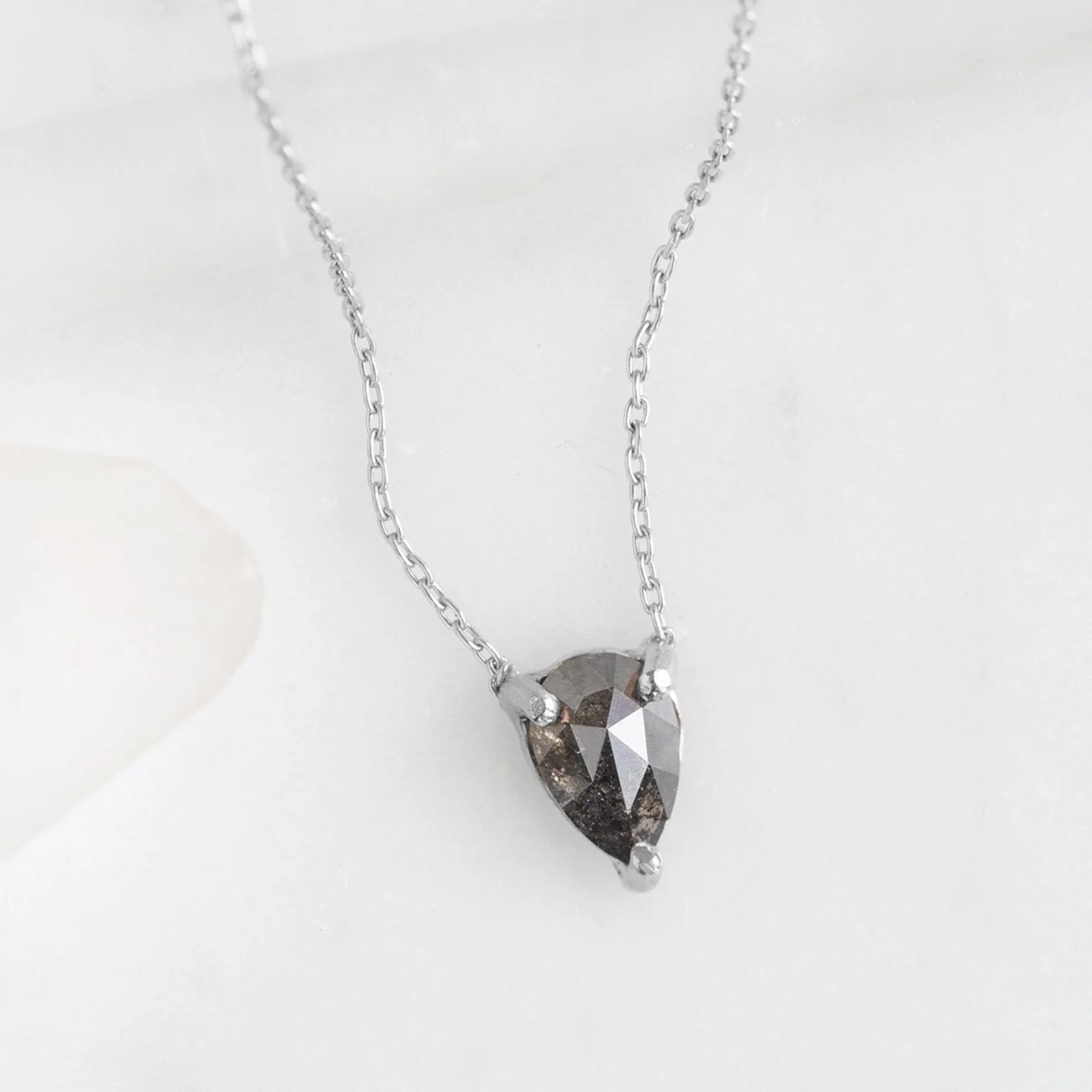 The Galaxy Salt and Pepper Diamond Drop Necklace | 10K White Gold