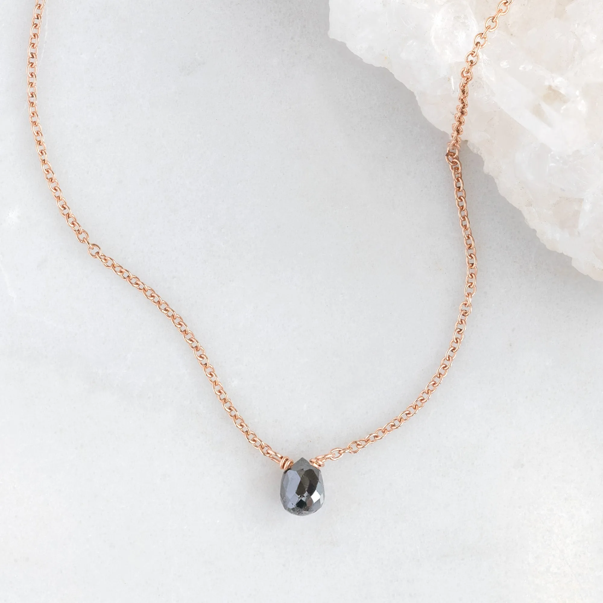 The Simple Black Diamond Briolette Necklace | Rose Gold Filled