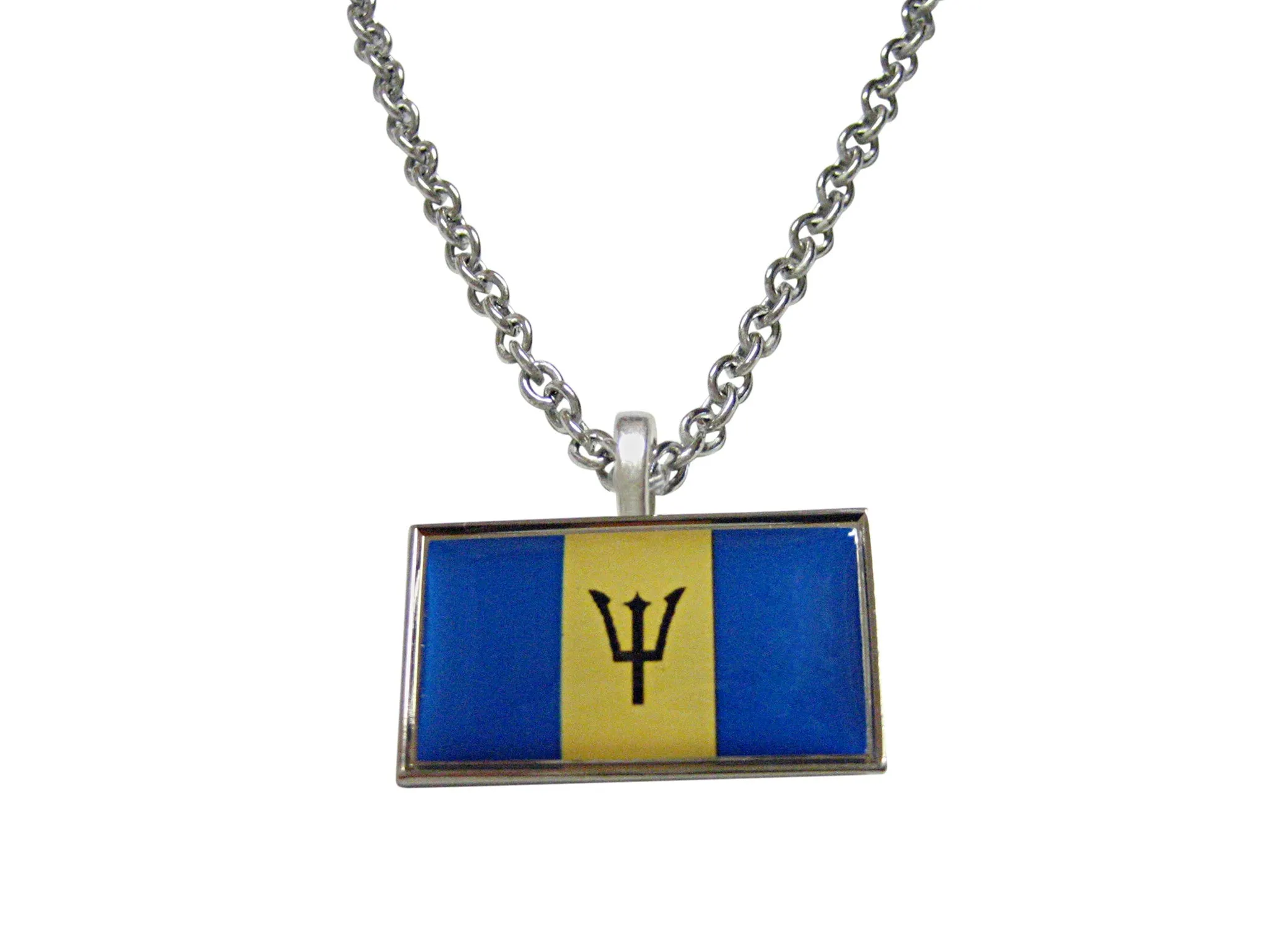 Thin Bordered Barbados Flag Pendant Necklace