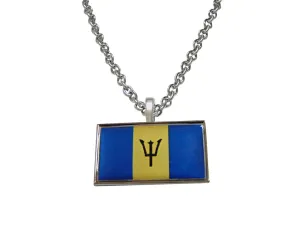 Thin Bordered Barbados Flag Pendant Necklace