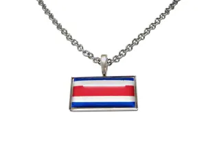 Thin Bordered Costa Rica Flag Pendant Necklace