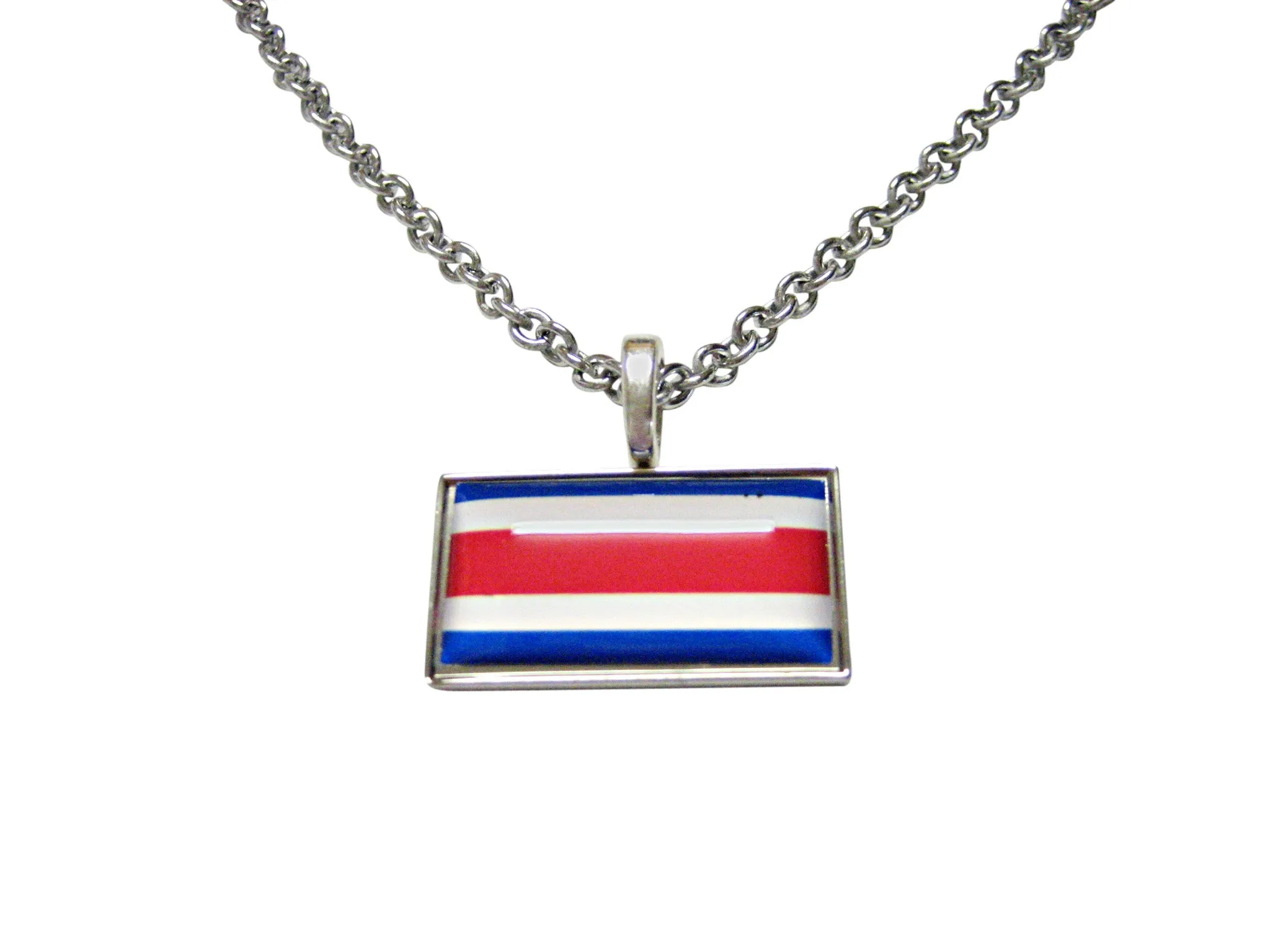 Thin Bordered Costa Rica Flag Pendant Necklace