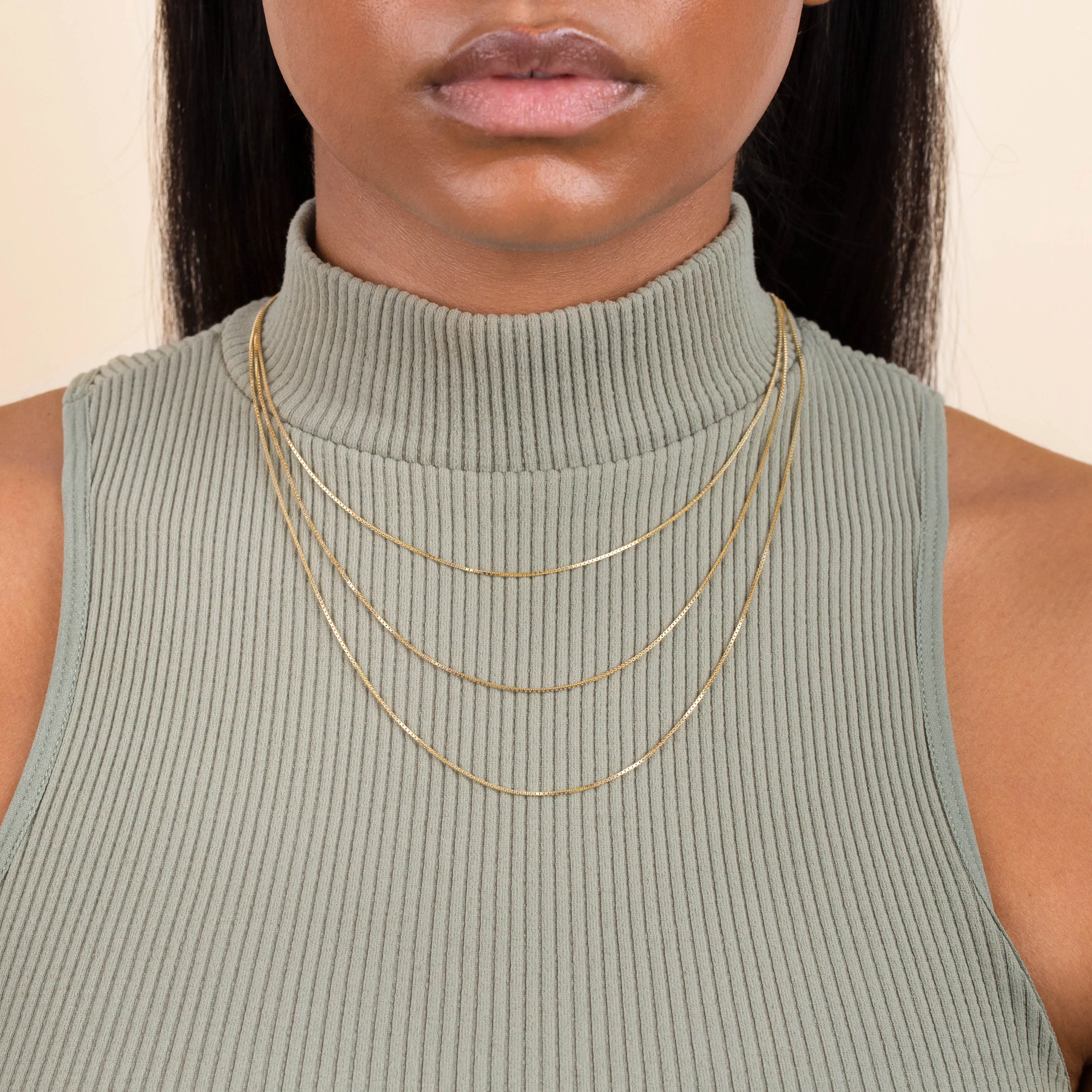 Thin Box Chain Necklace Combo Set