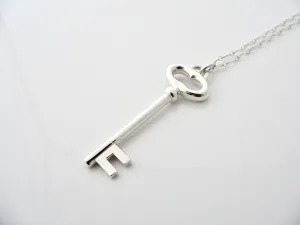 Tiffany Co Key Necklace Vintage Oval Key Charm Pendant 18 inch Chain Love Gift T and Co