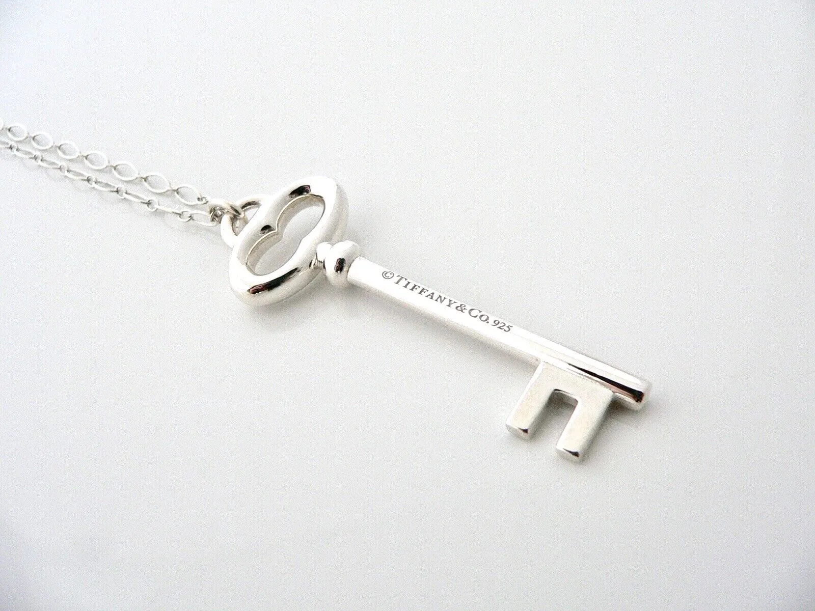 Tiffany Co Key Necklace Vintage Oval Key Charm Pendant 18 inch Chain Love Gift T and Co
