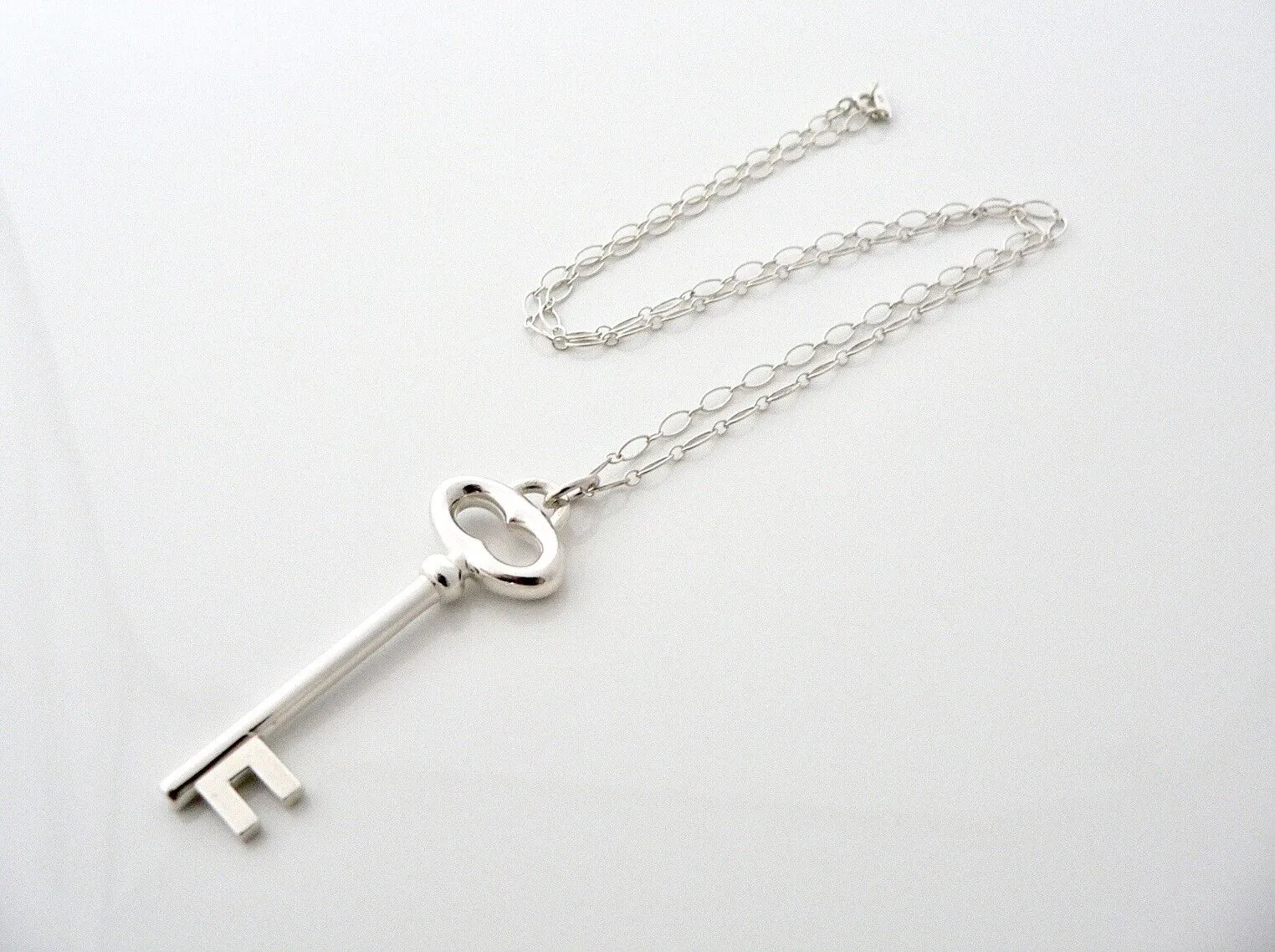 Tiffany Co Key Necklace Vintage Oval Key Charm Pendant 18 inch Chain Love Gift T and Co