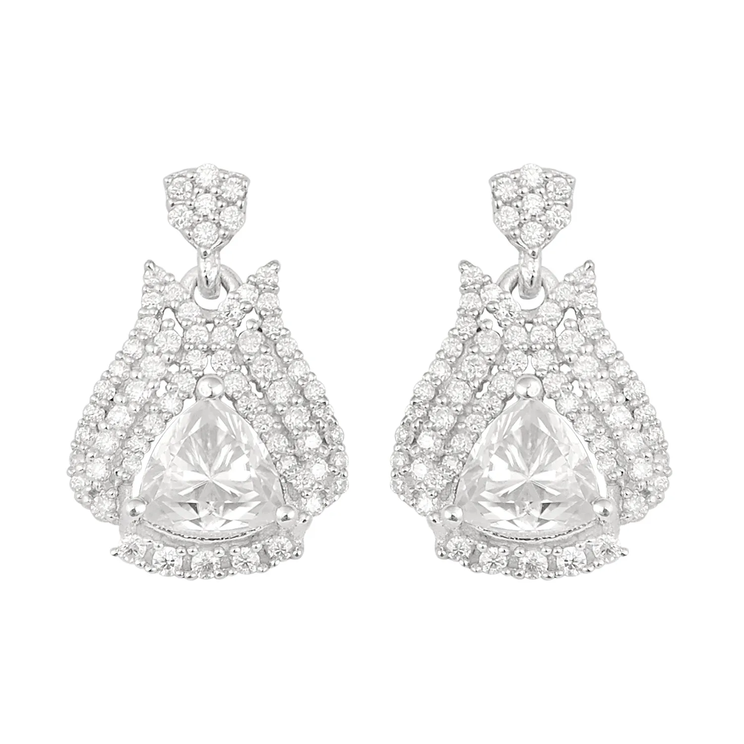 Triangle Shape Moissanite 925 Sterling Silver Designer Dangle Women Earrings