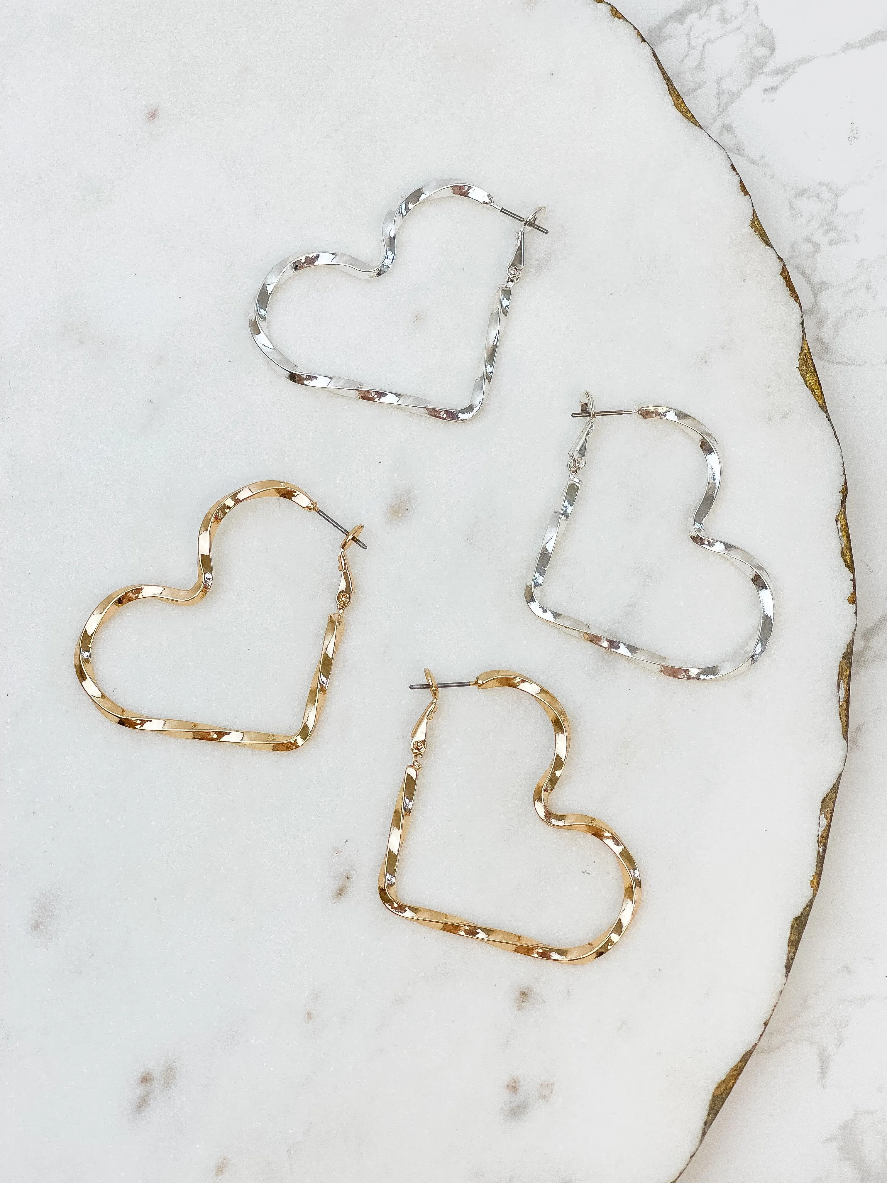 Twisted Heart Hoop Earrings - Silver