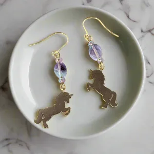 Unicorn Gemstone Gold dangle earrings