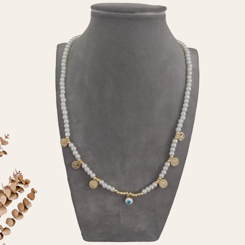 White Beaded Pearl Eye Necklace S-0