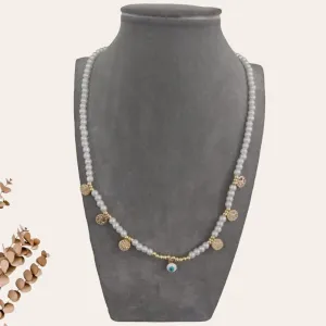 White Beaded Pearl Eye Necklace S-0