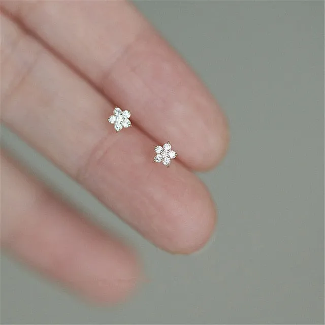 White Gemstone 14k Gold Star Earrings Zircon Women Wedding Jewelry