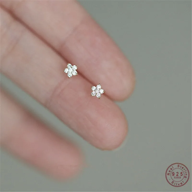 White Gemstone 14k Gold Star Earrings Zircon Women Wedding Jewelry