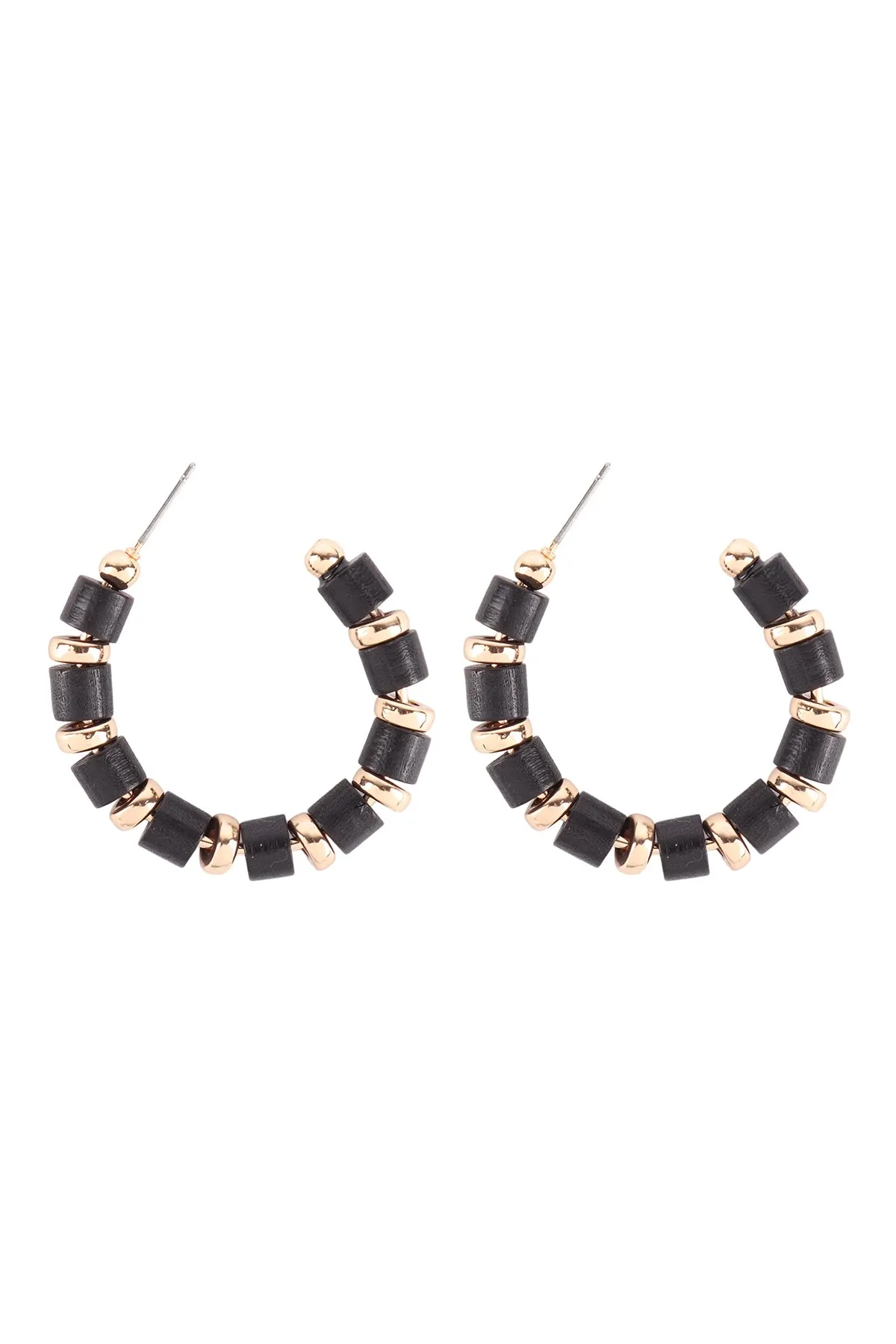 WOOD BEAD HOOP EARRINGS