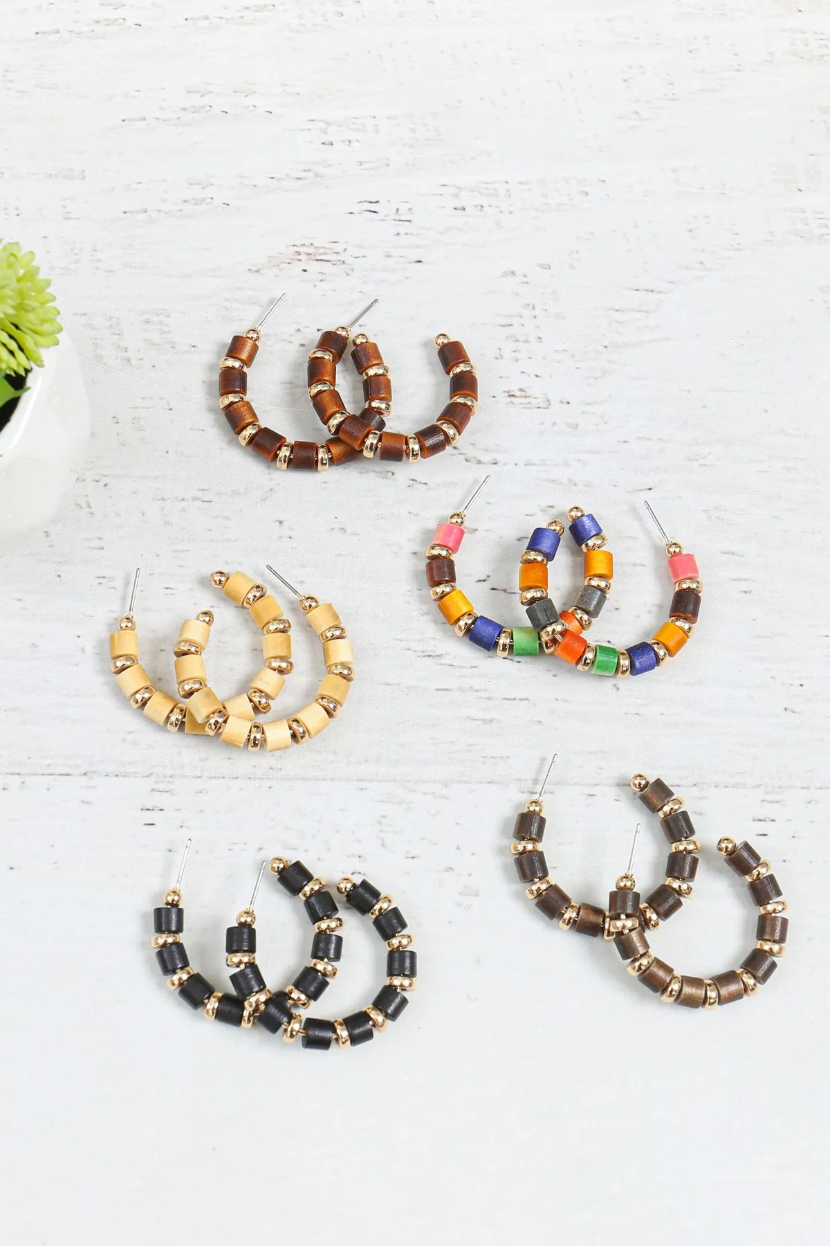 WOOD BEAD HOOP EARRINGS