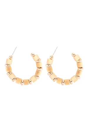 WOOD BEAD HOOP EARRINGS
