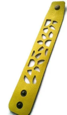 Yellow Sunflower leather wrist Band. Repurposed Leather Cuff Bracelet